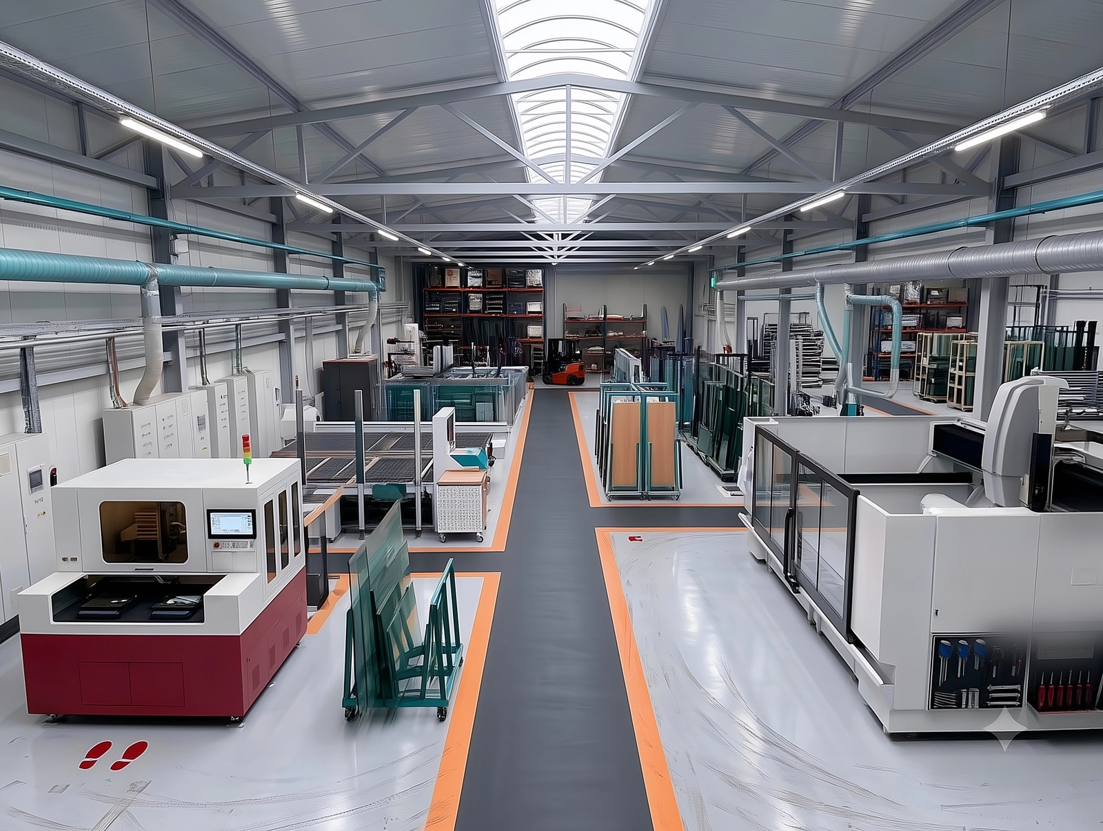 Hala produkcyjna FORMADA — centra obróbcze CNC i stojaki ze szkłem